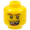 Minifigure, Head Reddish Brown Wavy Eyebrows with Scar, Upper Eyelids, Moustache Stubble, Open Mouth Smile with Top Teeth and Red Tongue, Missing Tooth Pattern