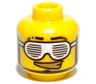 Minifigure, Head Black Eyebrows, Right Shaved, Slotted White Sunglasses, Thin Beard, Lopsided Open Mouth Smile with Gold Teeth Pattern