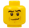 Minifigure, Head Black Wavy Eyebrows, Medium Nougat Cheek Lines and Chin Dimple, Crooked Smile Pattern