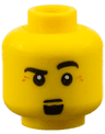 Minifigure, Head Male Black Eyebrows, Raised Left Eyebrow, Black Goatee, White Pupils Pattern