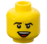 Minifigure, Head Black Angled Eyebrows, Dark Orange Chin Dimple, Open Mouth Smile with Top Teeth and Red Tongue Pattern