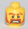 Minifigure, Head Male Brown Beard, Brown Eyebrows, Scar Across Left Eyebrow, Open Angry Mouth, White Pupils Pattern