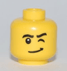 Minifigure, Head Black Eyebrows, Left Eye Wink, Lopsided Grin with Dimple Pattern