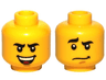 Minifigure, Head Dual Sided Black Thick Eyebrows, Medium Nougat Chin Dimple, Open Mouth Smile with Top Teeth and Red Tongue / Worried Pattern