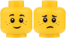Minifigure, Head Dual Sided Child Black Eyebrows, Reddish Brown Freckles, Grin / Sad Frown Pattern