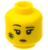 Minifigure, Head Female Black Eyebrows, Right Raised, Eyelashes, Scuff Mark, Dark Orange Lips, Neutral Pattern