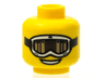 Minifigure, Head White Ski Goggles with Black Strap and Dark Tan and Dark Brown Lens, Open Mouth Smile with Teeth Pattern