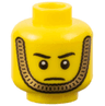 Minifigure, Head Black Eyebrows, Gold Chain Chin Strap, Angry Frown Pattern