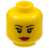 Minifigure, Head Female Black Thin Eyebrows, Eyelashes, Red Lips, Grin Pattern