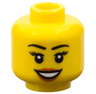 Minifigure, Head Female Black Eyebrows and Eyelashes, Dark Orange Lips, Open Mouth Smile with Teeth Pattern