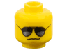 Minifigure, Head Black Sunglasses with Dark Silver Reflections, Medium Nougat Chin Dimple, Grim Smirk Pattern