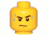Minifigure, Head Black Eyebrows, Left Raised, Bright Light Blue Sweat Drops, Nougat Jowl Line and Chin Dimple, Stern Pattern