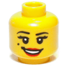Minifigure, Head Female Black Eyebrows, Double Eyelashes, Beauty Mark, Red Lips, Open Mouth Smile with Teeth and Dimple Pattern