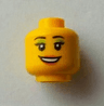 Minifigure, Head Female with Peach Lips, Open Mouth Smile, Black Eyebrows, Light Green Eye Shadow Pattern