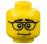 Minifigure, Head Male Thick Black Eyebrows, Repaired Glasses, Nervous Smile Pattern