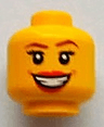 Minifigure, Head Female with Large Red Lips, Open Mouth Smile with Teeth, Brown Eyebrows, Thin Eyelashes and White Pupils Pattern