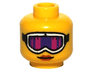 Minifigure, Head Female Glasses with White Ski Goggles with Pink and Purple Glass, Strap and Red Lips Pattern