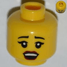 Minifigure, Head Female Black Eyebrows, Eyelashes, Red Lips, Open Mouth Pattern