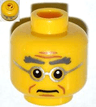 Minifigure, Head Male Bushy Gray Eyebrows, Wrinkles, Silver Frame Glasses Pattern