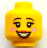 Minifigure, Head Female Black Eyebrows, Eyelashes, Bright Pink Circles on Cheeks, Red Lips, Open Mouth Smile with Teeth Pattern