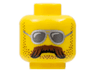 Minifigure, Head Glasses with Silver Sunglasses, Moustache Brown Bushy and Stubble Pattern