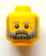 Minifigure, Head Beard Gray and Black, Gray Eyebrows and Red Eye Dimples Pattern