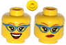 Minifigure, Head Dual Sided Female Glasses with Blue Frame, Medium Nougat Eyebrows, Red Lips, Smirk / Open Smile Pattern