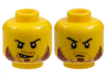 Minifigure, Head Dual Sided Beard Stubble Dark Red, Sideburns, Goatee, Curved Black Eyebrows, Lopsided Open Grin / Determined Pattern