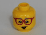 Minifigure, Head Female Glasses Dark Pink, Gray Eyebrows, Crow's Feet Pattern