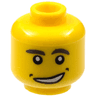Minifigure, Head Dark Brown Thick Eyebrows, Dimples, Lopsided Open Mouth Smile with Teeth Pattern