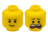 Minifigure, Head Dual Sided Black Eyebrows, Lopsided Smile / Open Mouth Scared Pattern (Emmet)