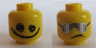 Minifigure, Head Dual Sided Silver Sunglasses with Vertical Lines / Scribble-Face Smile Pattern