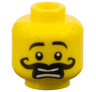 Minifigure, Head Black Eyebrows Raised, Curly Long Moustache, Medium Nougat Chin Dimple, Scared Open Mouth with Teeth Parted Pattern