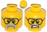 Minifigure, Head Dual Sided Black Glasses, Gray Moustache and Eyebrows, Cheek Lines, Mouth Closed / Clenched Teeth Pattern