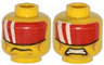 Minifigure, Head Dual Sided Red Visor with 2 White Bands, Cheek Lines, Mouth Closed / Clenched Teeth Pattern