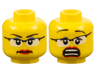 Minifigure, Head Dual Sided Female Glasses with Black Frames, Red Lips, Determined / Scared Pattern
