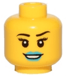Minifigure, Head Female Black Eyebrows, Eyelashes, Dark Azure Lips, Open Mouth Smile with Teeth Pattern