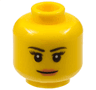 Minifigure, Head Female Black Thin Eyebrows, Eyelashes, Nougat Lips, Grin Pattern