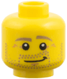 Minifigure, Head Beard Dark Tan Eyebrows and Beard Stubble, Dark Orange Chin Dimple and Wrinkles, Lopsided Grin with Dimple Pattern