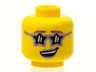 Minifigure, Head Female Glasses Star Shaped, Medium Lavender Lips, Open Lopsided Smile with Teeth Pattern