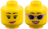 Minifigure, Head Dual Sided Female Black Eyebrows, Dark Pink Lips, Eyelashes / Sunglasses with Medium Lavender Frames Pattern