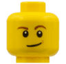 Minifigure, Head Reddish Brown Eyebrows, White Pupils, Lopsided Smile and Medium Nougat Dimple Pattern