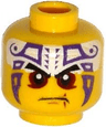 Minifigure, Head Black Eyebrows, Dark Red Eyes, Dark Purple and White Tattoo Pattern