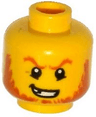 Minifigure, Head Dark Orange Eyebrows and Beard, Broken Tooth, Determined Grin, Pupils Pattern