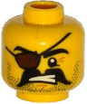 Minifigure, Head Beard Black Stubble and Moustache, Eye Patch, Crow's Feet, Bared Teeth Pattern