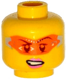Minifigure, Head Female Glasses with Orange Digital Sunglasses, Pink Lips, Lopsided Mouth with Teeth Pattern