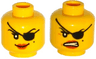 Minifigure, Head Dual Sided Female with Eye Patch, Smile / Angry Mouth with Teeth Pattern