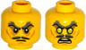Minifigure, Head Dual Sided Moustache Split, Stern Dark Bluish Gray Bushy Eyebrows, Sunken Eyes, Wrinkles / Green Eyes, Angry Pattern