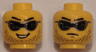 Minifigure, Head Dual Sided Black Digital Sunglasses, Stubble, Crooked Open Mouth Smile / Determined, Closed Mouth Pattern