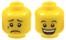 Minifigure, Head Dual Sided Black Concave Eyebrows, Upper Eyelids, Tear Drop, Chin Dimple, and Sad Frown / Huge Open Mouth Smile with Top Teeth and Red Tongue Pattern
